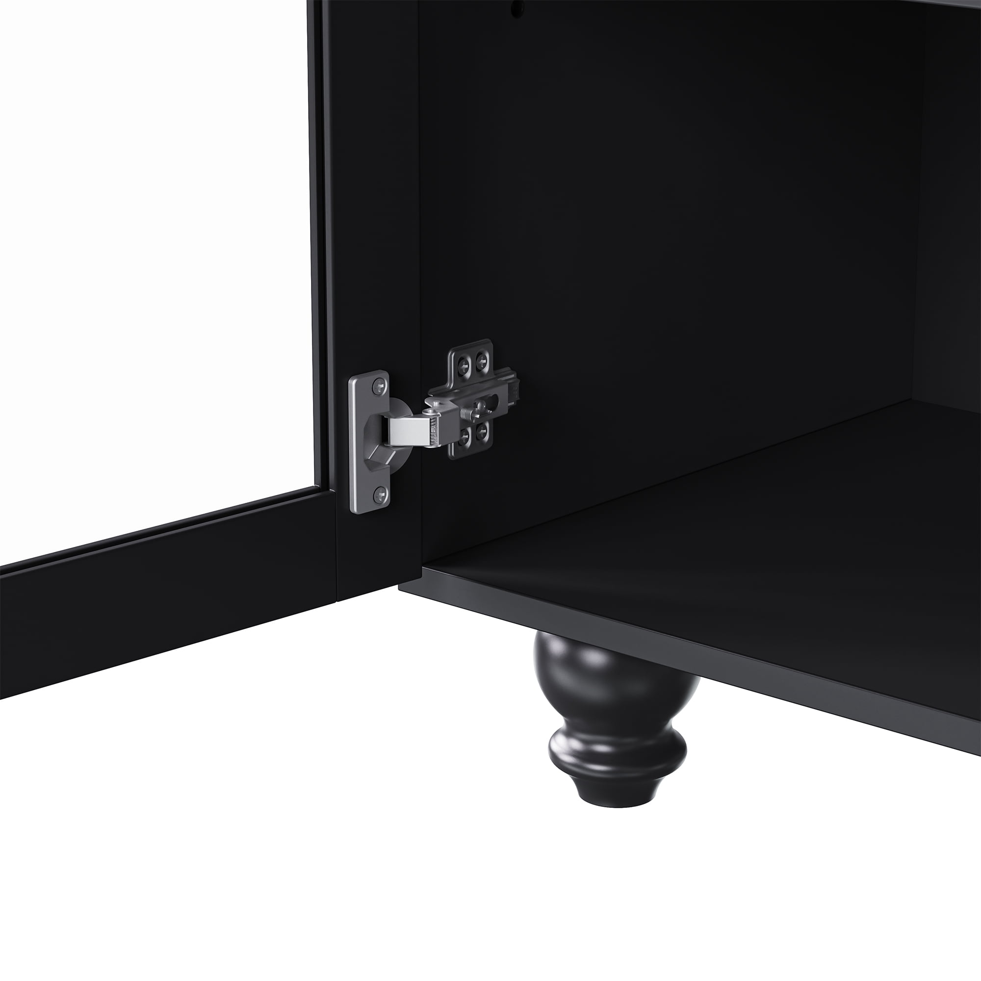 MAYEERTY Farmhouse TV Stand - Tempered Glass Doors, Fits 70" TVs, Versatile Sideboard with Adjustable Shelves