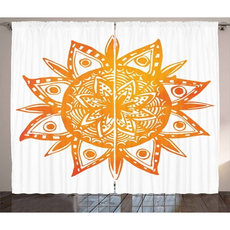 Orange Curtains 2 Panels Set Watercolor Style Hand Drawn Sun