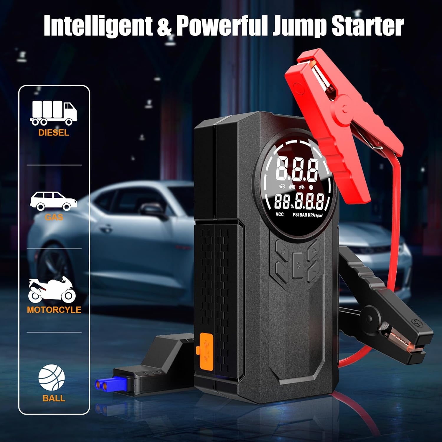 J&N Car Battery Jump Starter JN088D, 2000A, 12V, 8400 mAh, 30 cm Cable