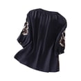 thumbnail image 3 of Embroidered Tops for Women 3/4 Sleeve Peasant Boho Blouse Crewneck Cotton Linen Shirts Casual Bohemian Loose Tunics Navy M, 3 of 3
