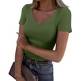 thumbnail image 3 of Women Short Sleeve V Neck Ribbed Knit Fitted Shirts, Basic Tees Tops 2026 Summer Casual T-Shirts Going Out Outfits, Summer Casual T-Shirts Going Out Outfits Army Green L, 3 of 7