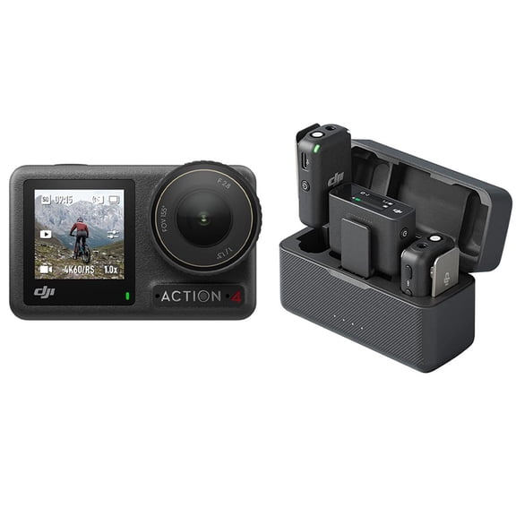 DJI Osmo Action 4 4K 120fps HDR IP68 Waterproof Action Camera Standard Combo Bundle with Mic 2-Person 2.4 GHz Compact Digital Wireless Microphone System/Recorder