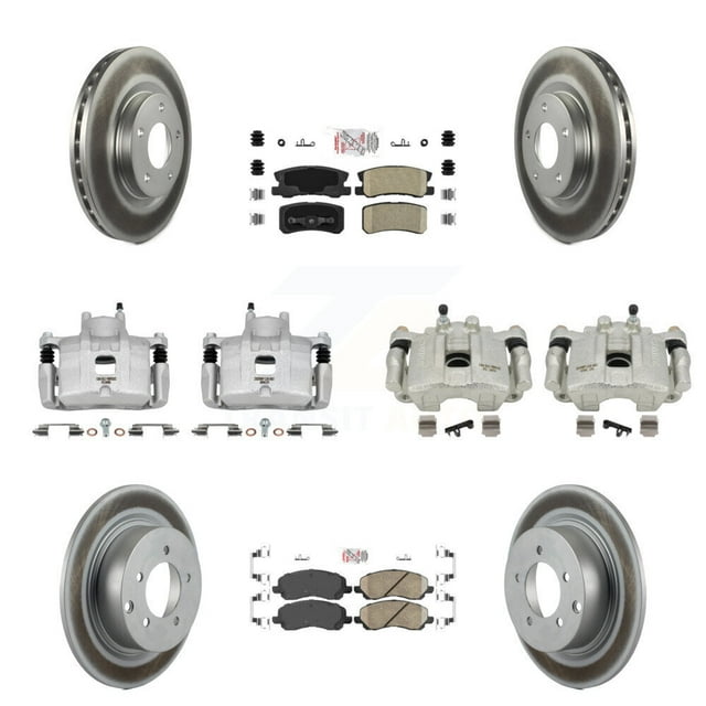 Transit Auto Front Rear Disc Brake Caliper Coated Rotors and Ceramic Pads Kit (10Pc) for Car 2013 Mitsubishi Lancer GT Sportback with 2.4L KCG-101494N