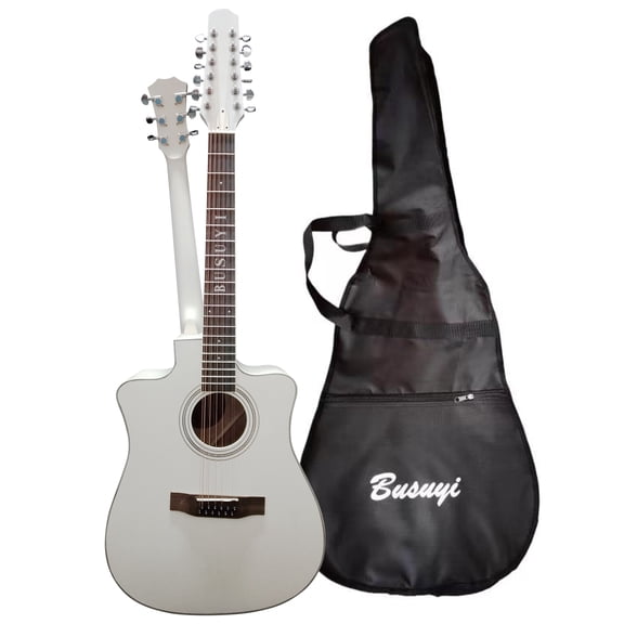12/6 Strings Acoustic/Electric Double Neck, Busuyi Guitar, Travel Acoustic Guitar with Classical Metal Heel 41inch Cutaway Guitar, 39inch Acoustic Guitar, Double Sided Neck Guitar, 2022 NPS Bag