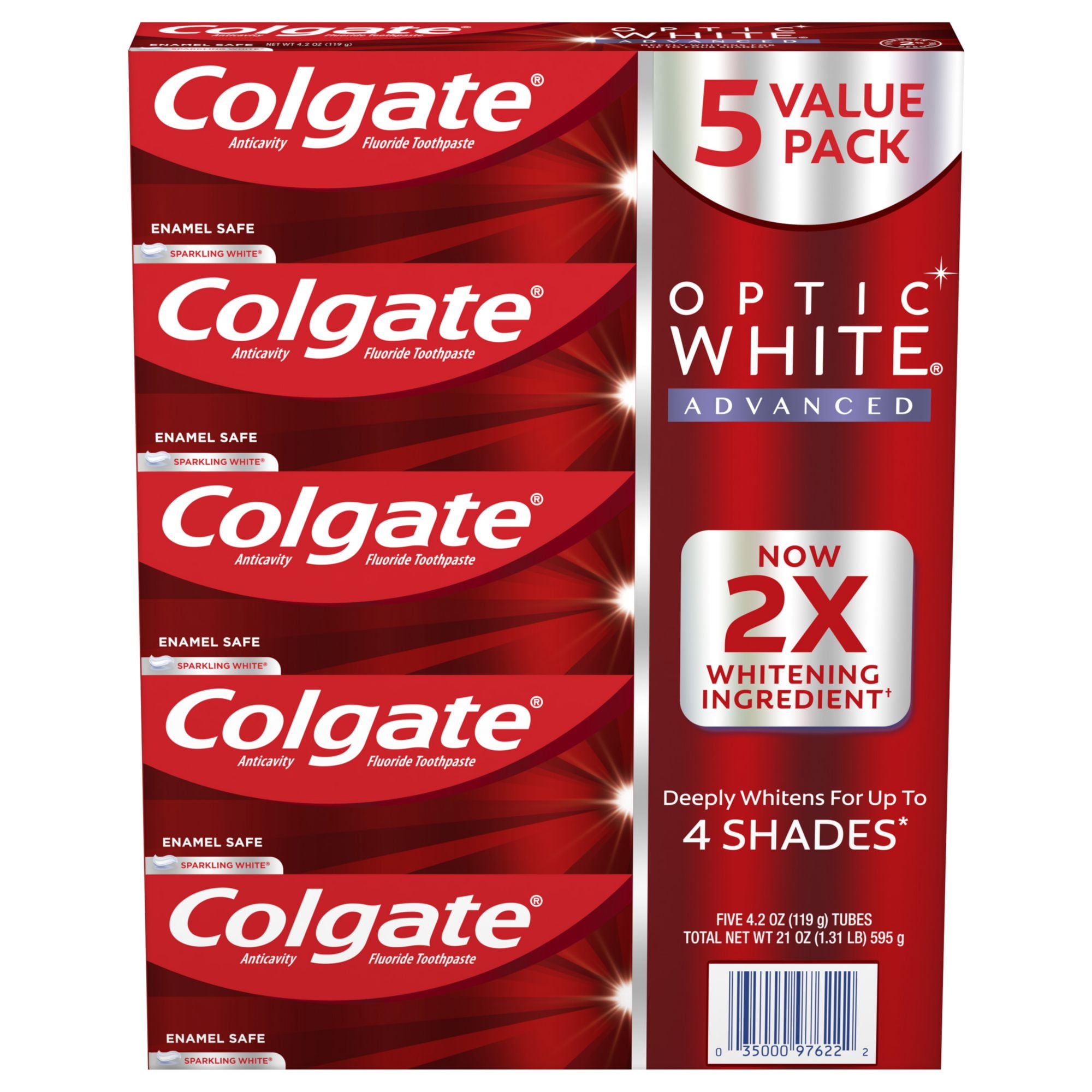 Product of Colgate Optic White Advanced Teeth Whitening Toothpaste 5 Pk