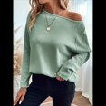 thumbnail image 4 of Camiseta de Punto de Otoño con Cuello Redondo y Hombros Descubiertos para Mujer, Larga Verde XL, 4 of 7