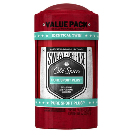 Old Spice Hardest Working Collection Sweat Defense Anti-Perspirant Pure Sport Plus Twin Pack 2.6 (Best Deodorant And Antiperspirant For Excessive Sweating)