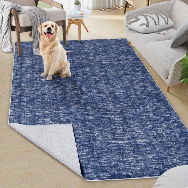 YUSAZENS 5 x 7 Modern Solid Area Rug Machine Washable, Non-Slip Low-Pile Door Mat for Entryway, Laundry, Soft Floor Mat for Home, Office, Living Room Blue