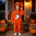 thumbnail image 6 of Kids Flannel Halloween Hooded Jumpsuit, Girls & Boys Cute Bow Onesie Ghost Print Zip Up Full-body Loungewear 2026 Coffee 100, 6 of 7