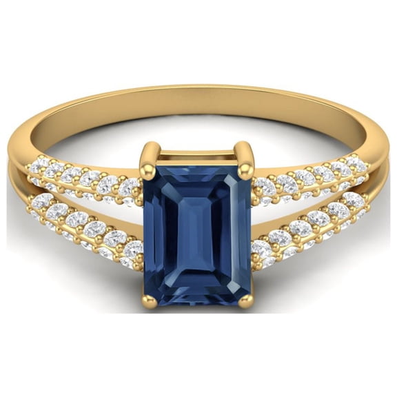 7X5MM Emerald Cut Blue Sapphire 925 Sterling Silver Gold Vermeil Solitaire Women's Valentines Day Gifts Ring