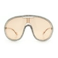 thumbnail image 3 of Bling Rhinestone Rim Luxury XL Oversize Shield Racer Plastic Sunglasses All Beige, 3 of 8