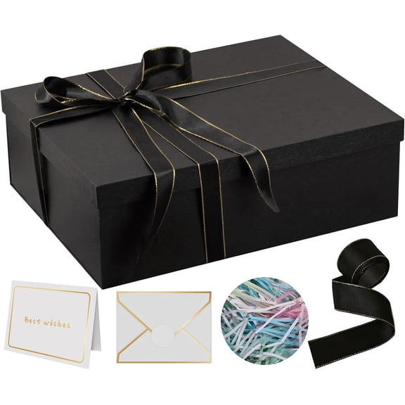 Extra Large Gift Box 16.5x13x5.5 inches,Black Boxes with Lids for Presents,Perfect Birthday,Valentine's Day,Christmas,Anniversaries,Contains Card,Ribbon,Shredded Paper Filler.