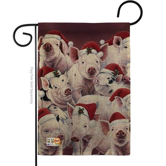 Breeze Decor BD-XM-G-114122-IP-DB-D-US16-AL 13 x 18.5 in. Christmas Piggies Burlap Winter Impressions Decorative Vertical Double Sided Garden Flag