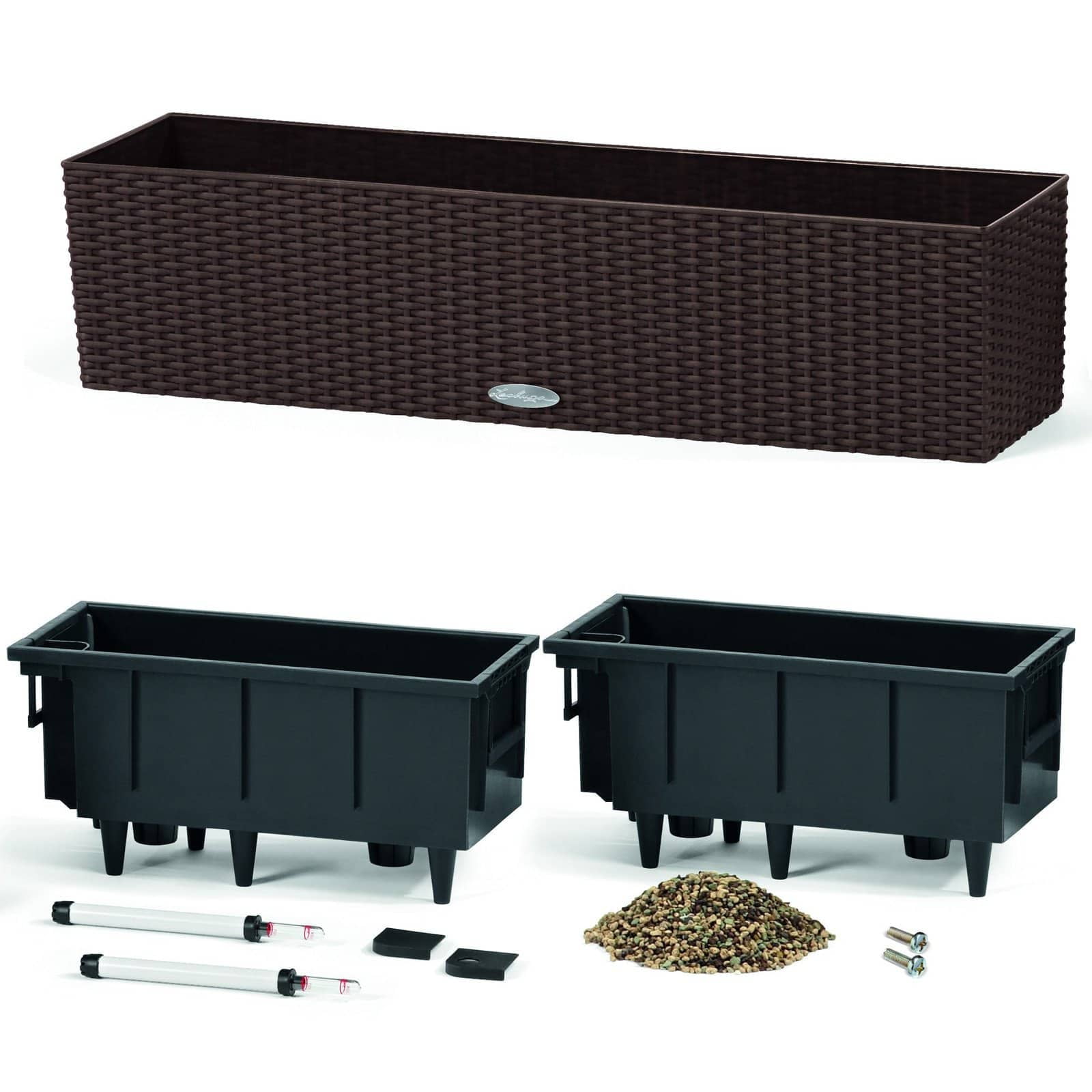 BALCONERA Cottage 80 Mocha, Self-Watering Window Box (Railing Planter), H7.5 L31.5 W7.5 in