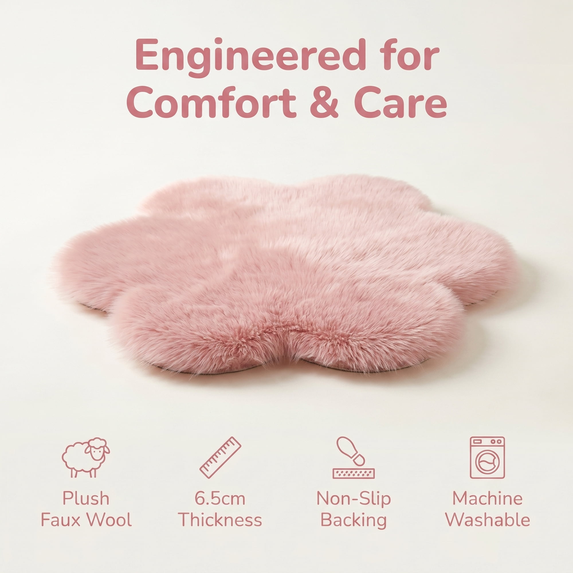 Unique Bargains Shaggy Flower Area Rug Fluffy Non-Slip Fuzzy Carpet 20" x 20" Light Pink