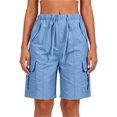 thumbnail image 5 of BXJX Womens Casual Bermuda Shorts, Knee Length Elastic Waist Multiple Pockets Summer Cargo Shorts Light Blue Size M, 5 of 7