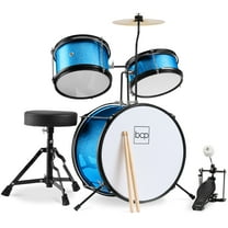 Best Choice Products Kids Beginner 3-Piece Drum, Musical Instrument Set w/ Sticks, Cushioned Stool, Drum Pedal - Light Blue Sparkle