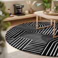 thumbnail image 4 of Ink Black Arches 5' Round Rug for Dining Table for 4 People Under Table Placement, Abstract Modern Minimalist Curves Line Geometric Washable Non Slip Circle Area Rug, 4 of 9