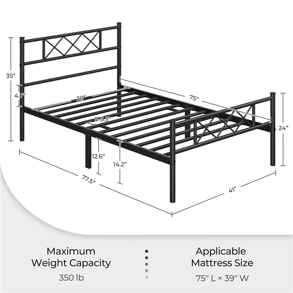 Yaheetech Black Metal Platform Twin Bed with X Design Headboard and Footboard