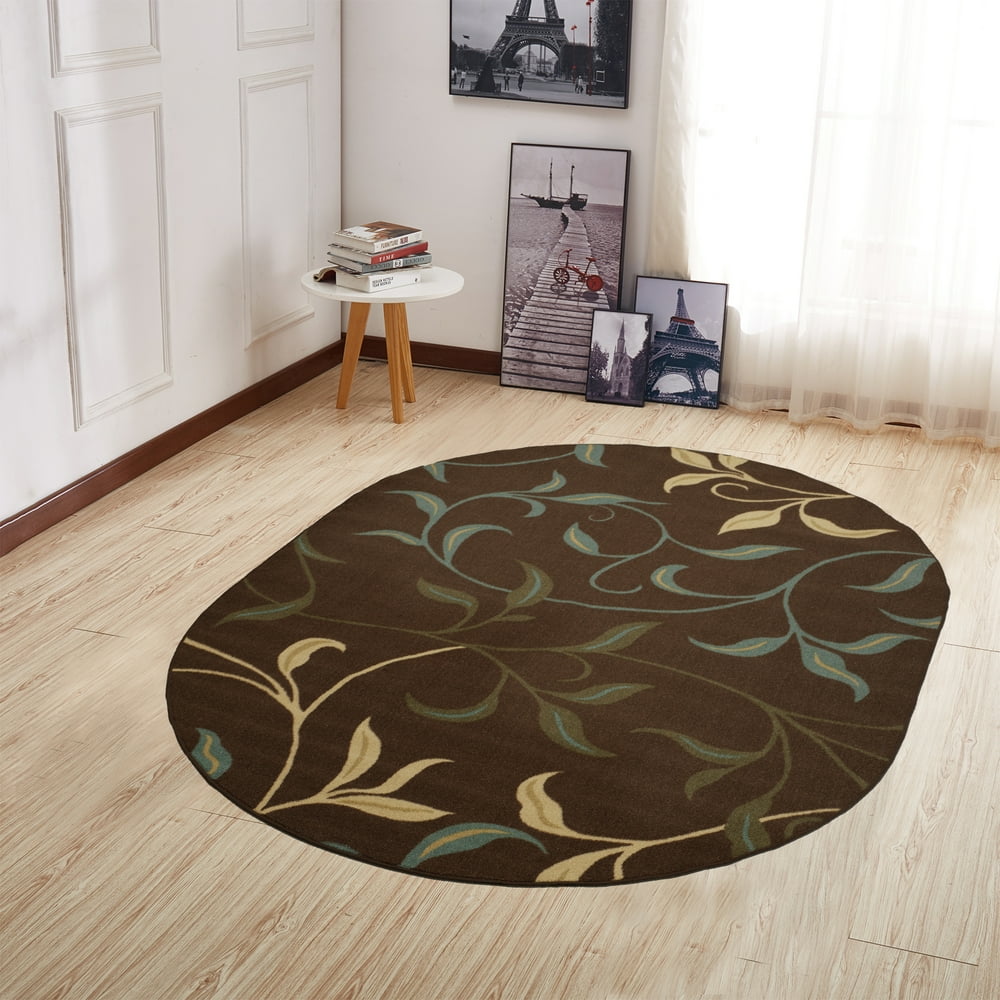 Ottomanson Ottohome Collection Contemporary Leaves Design NonSkid