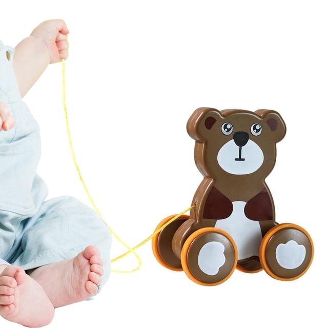 Juguete para empujar y tirar, juguete para tirar, actividad interior y exterior, juguete para caminar, juguete para caminar con cuerda para regalos de Oso