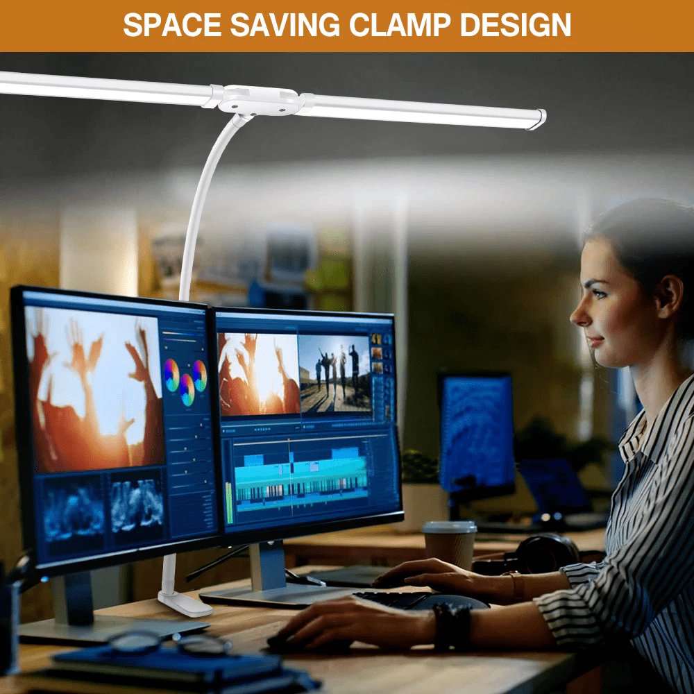 Double Head LED Desk Lamp Flexible Gooseneck Tube with Clip Fill Light 10-level Adjustable Eye Protection Table Lamp Light