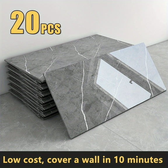20/40-Pack High-Quality Smooth Marble Aluminum Plastic Panels - Peel & Stick Waterproof Removable PVC Wall Stickers for Kitchen Backsplash, Bathroom & Living Room Decor
