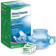 SinuCleanse Soft Tip Neti-Pot Nasal Wash Irrigation System for nasal congestion relief symptoms due to cold, flu and allergies, Pre-Mixed Buffered Saline Packets,Blue, 31 Piece Set