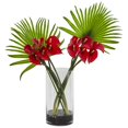 thumbnail image 1 of Calla Lily & Fan Palm Artificial Arrangement in Cylinder Glass, Red, 1 of 1