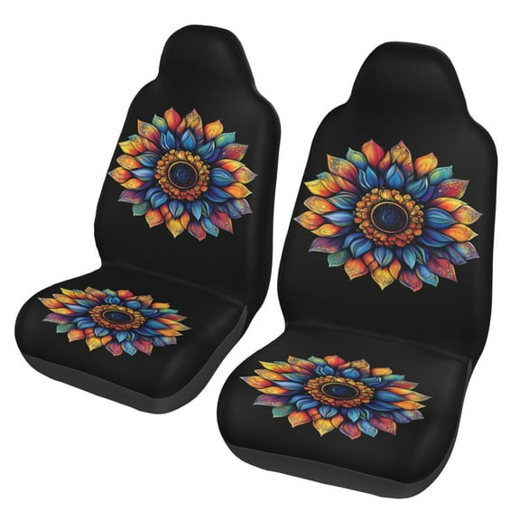 KAKALAD Colorful Mandala Flower Sunflower Car Accessories Seat Covers Set Vehicle Seat Covers Universal Front Seats Protector 2 Pcs