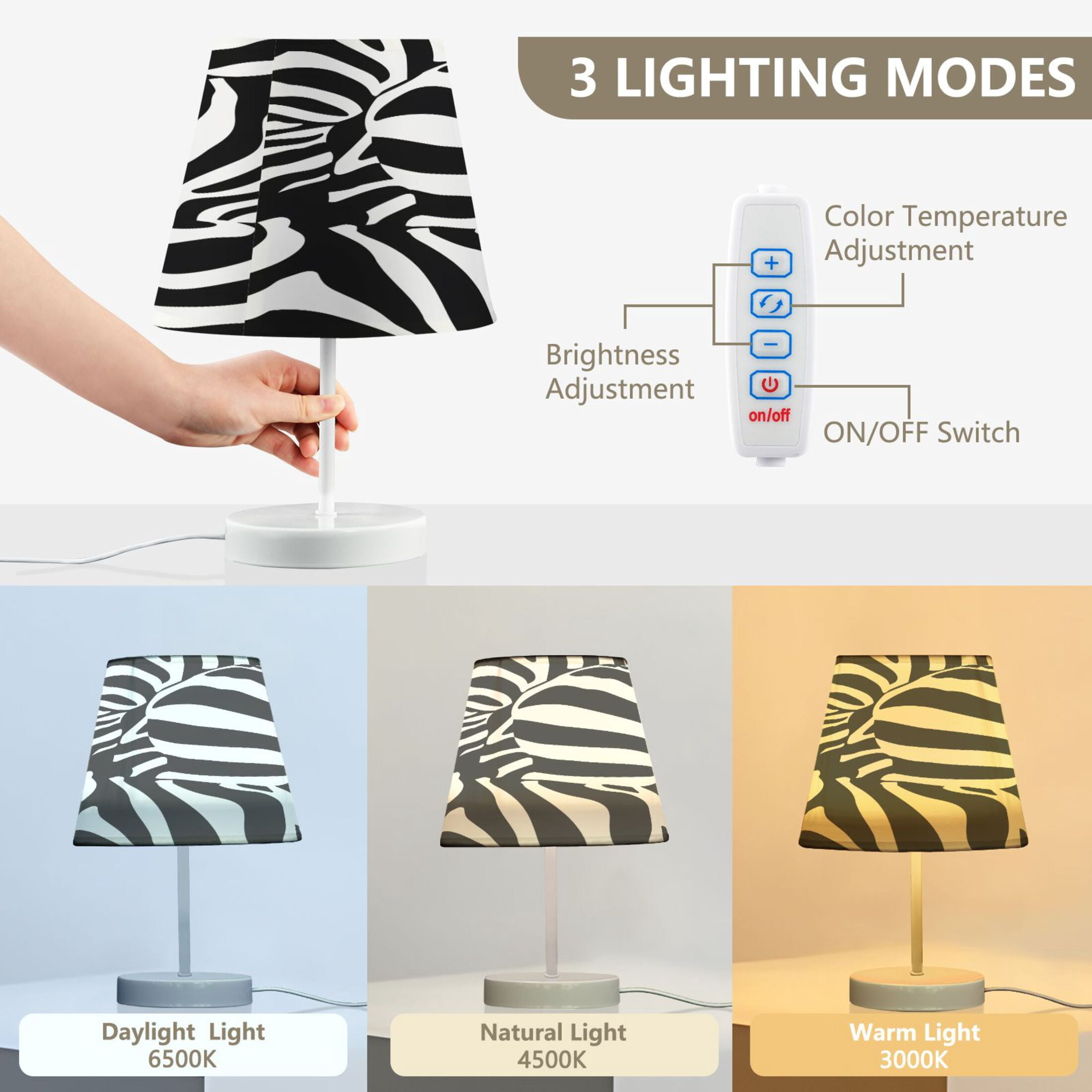 Zebra Stripe Desk Lamp LED Table Nightstand Lamps with 3 Color Temperatures for Home Bedroom Living Room Decor 6x11