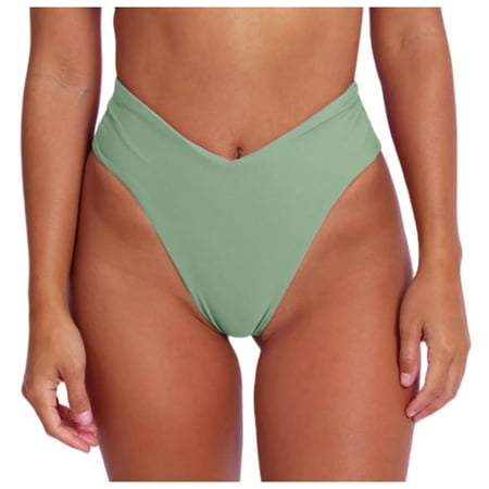ANINEO Women Swimwear Bikini Bottom Sexy V Cut High Cut Swimsuit High Waist Bathing Suit Bottoms Relaxed Fit Hawaii Summer Tropical Brazilian Beachwear