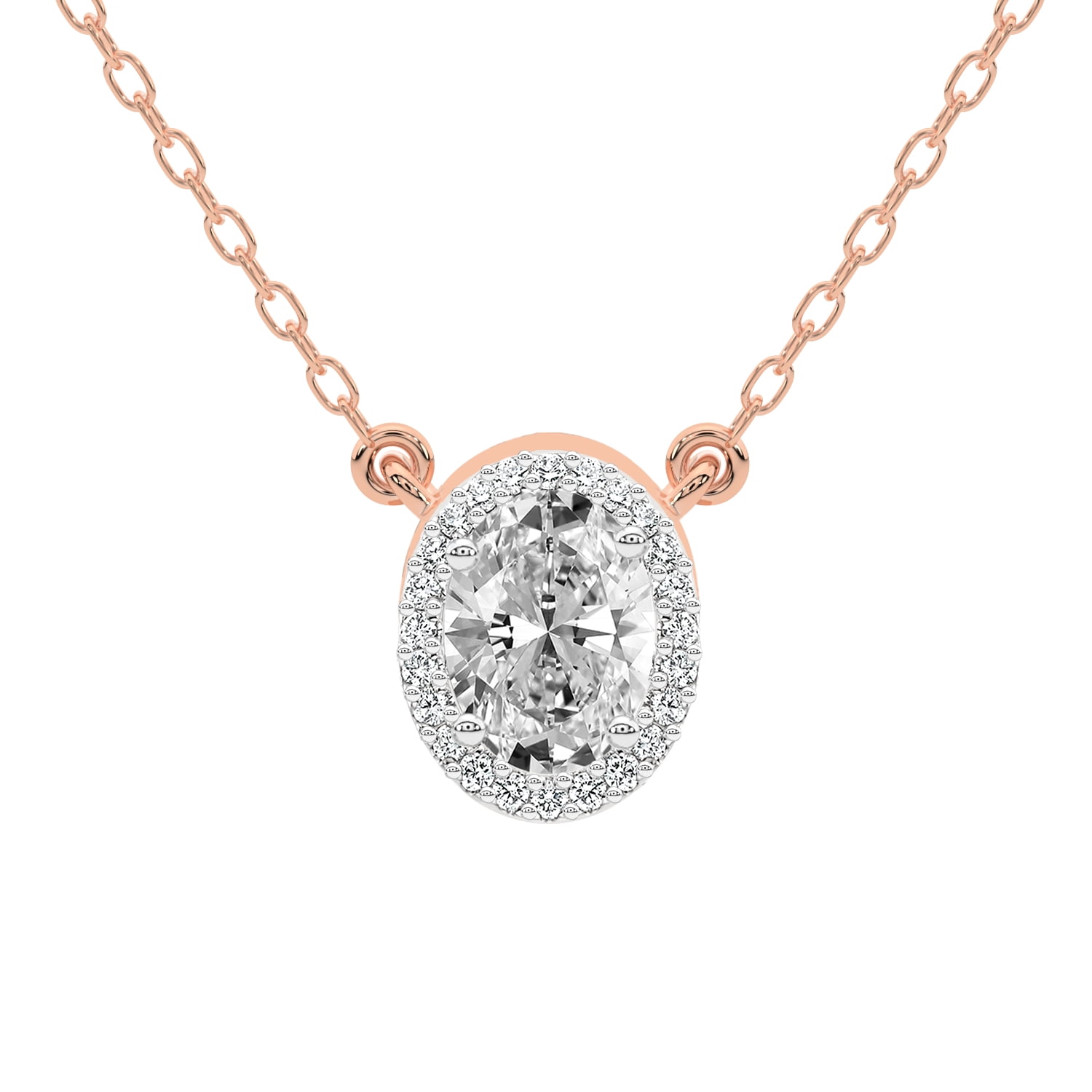 Diamond Pendant Necklace For Women | 1 Carat IGI Certified Oval Shape Lab  Grown Diamond | Flaire Halo Lab Diamond Pendant Necklace In 14K Rose Gold | 