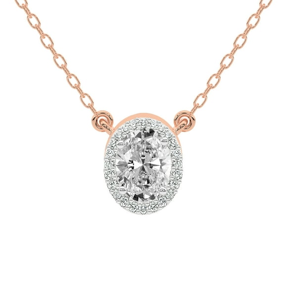 Diamond Pendant Necklace For Women | 1 Carat IGI Certified Oval Shape Lab Grown Diamond | Flaire Halo Lab Diamond Pendant Necklace In 18K Rose Gold | FG-VS1-VS2 Quality Friendly Diamonds