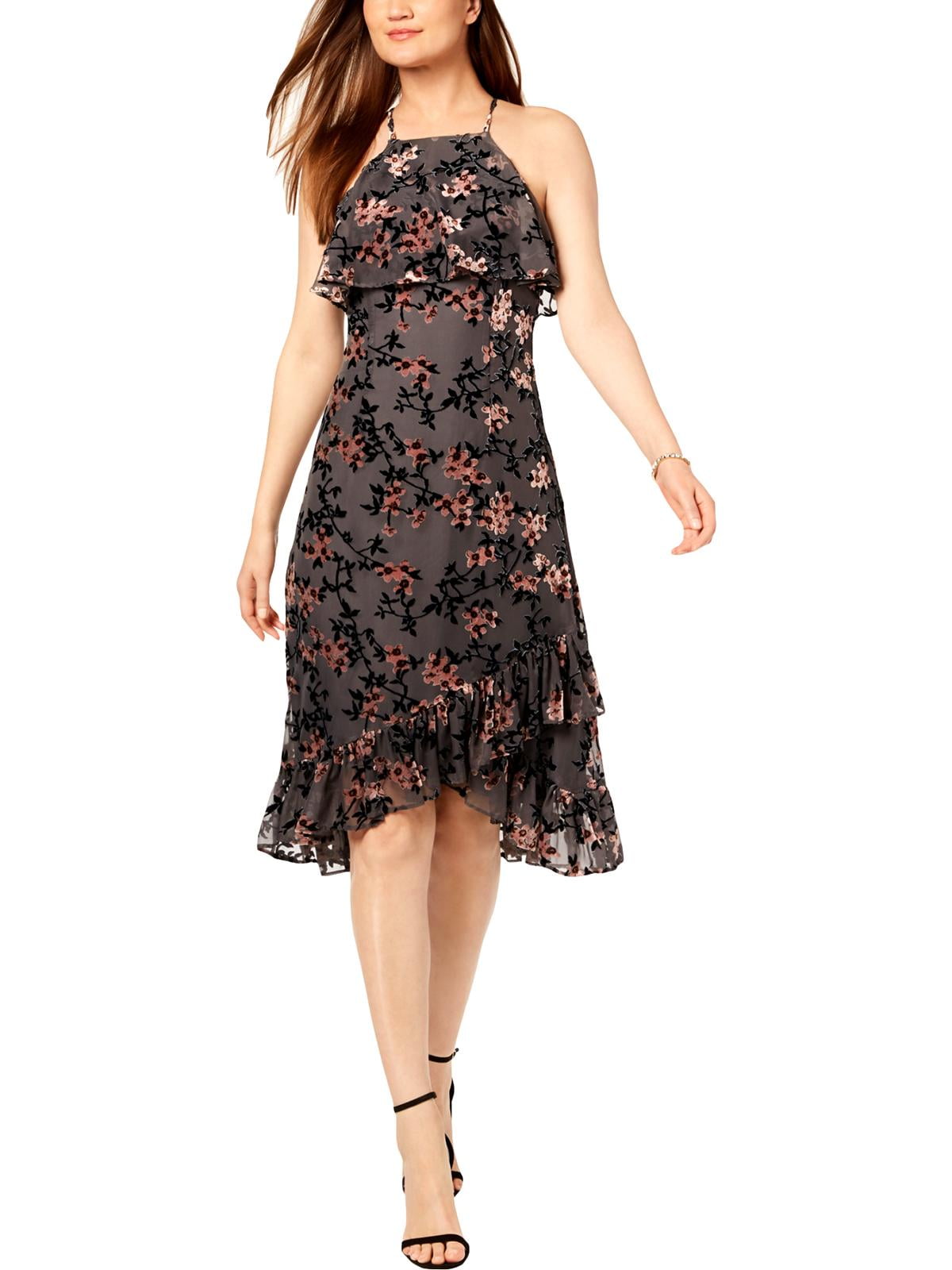 Avec Les Filles Womens Apron Neck Burnout Midi Dress