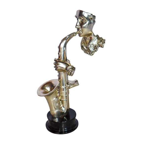 Nifao Modern Art of a Saxophone Player Bronze Statue on Marble – Modern Home Decor Sculpture, 7"L x 5"W x 15"H