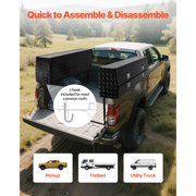 KFFKFF Contractor Truck Tool Box, 72 x 21 x 13 in, Black Aluminum TopSider Toolbox with Two Lower Drawers, Flip-Up Door, Weather-Resistant Storage Box with Latch, for Truck Bed Pickup