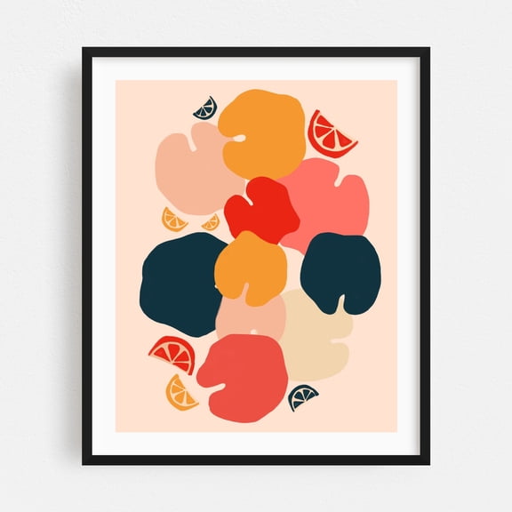 Zestful Zen - India Digital Art Abstract Modern Art Geometric Fruit Minimalist Pop Art Black Framed Wall Art Print 11 x 14 inches