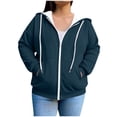 thumbnail image 2 of CQONEPT Womens Plus Size Zip Up Sweatshirts Drawstring Casual Hoodies Outfits Hooded Solid Clothes with Pockets Navy 3XL, 2 of 6