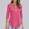 thumbnail image 2 of Fouhkni Women's 3/4 Sleeve Shirts Zip Front V Neck Business Casual Tunic Tops Dressy Work Blouses, 2 of 9