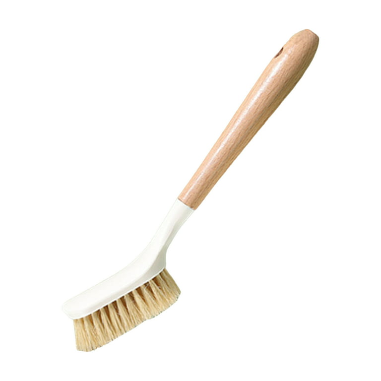Falx Cleaning Brush Non-Stick Dishwashing Natural Wood Long Handle Dish Scrubber Kitchen Tool, White