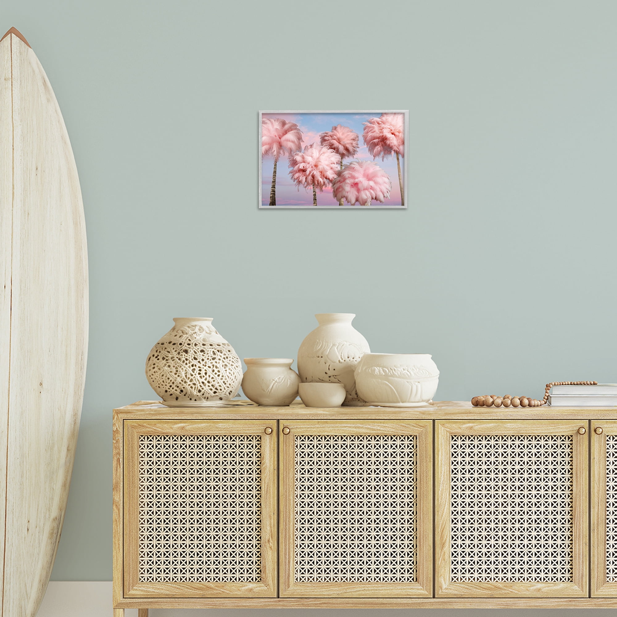 Stupell Industries Fluffy Pink Palm Trees Botanical & Floral Painting Gray Framed Art Print Wall Art, 18 x 12