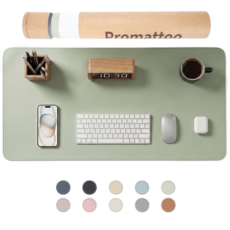 PROMATTOO Desk Pad Protector with Premium Gift Box,Vegan Leather Waterproof Laptop Mat for Keyboard & Mouse,Matcha Green