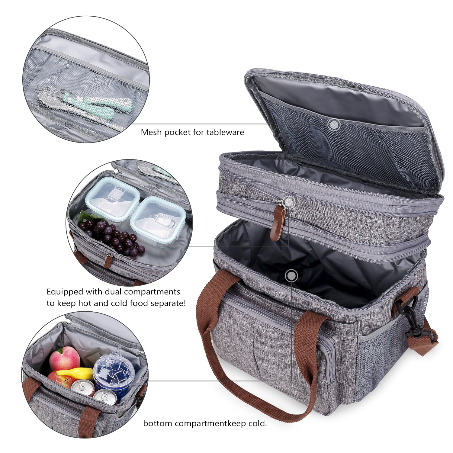 Lunch Bag for Women Men Double Deck Expandable Lunch Box,Large Lunch Bags,Leakproof Lunch Box Cooler Bag