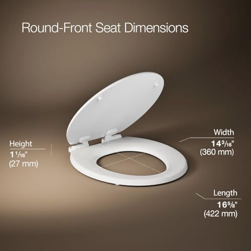 Stonewood Quiet-Close, Round Toilet Seat Soft Close, Durable Wood, Easy Installation, Universal Fit, Home Essentials, White Finish, K-20467-0 (Pack of 4)