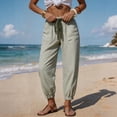thumbnail image 6 of Womens Summer Striped Barrel Pants Comfy Drawstring Cropped Pant with Pockets Beach Vacation Elastic Waisted Trousers Green L, 6 of 7