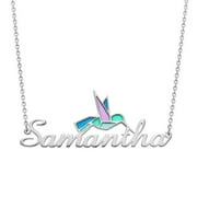 Personalized Women's Script Name with Enamel Hummingbird Necklace