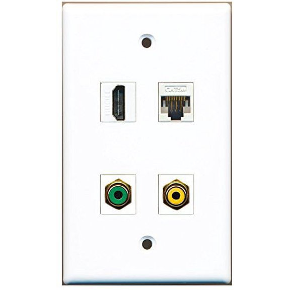 RiteAV - 1 Port HDMI 1 Port RCA Yellow 1 Port RCA Green 1 Port Cat5e Ethernet White Wall Plate