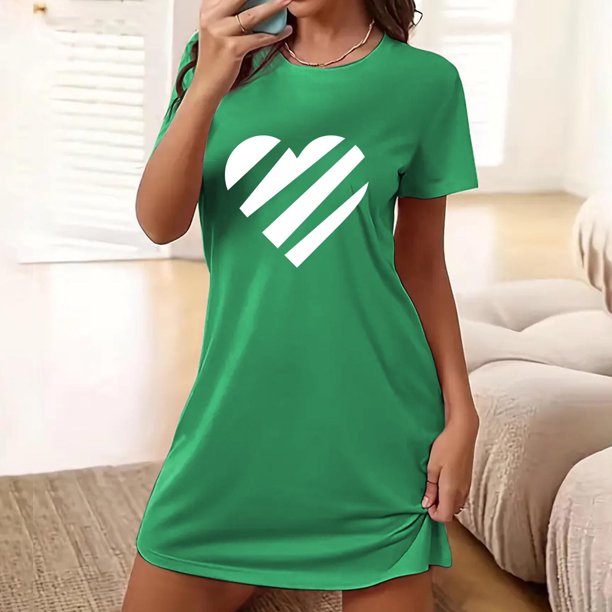Camisón corto de talla grande para mujer, camisón de manga corta con estampado de pecho a la moda, camisón para mujer
