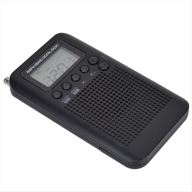 Radio AM/FM con Pantalla LCD Radio de Bolsillo Receptor Digital de Banda Dual Altavoz Portátil Negro
